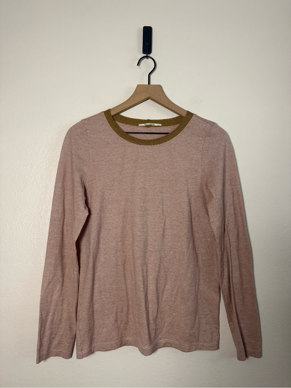 Pomandère micro-striped crewneck tee with Metallic Neckline